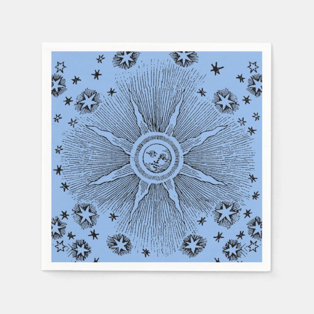 Sun Stars Antique Night Sky Medieval Zodiac Paper Napkins (Front)