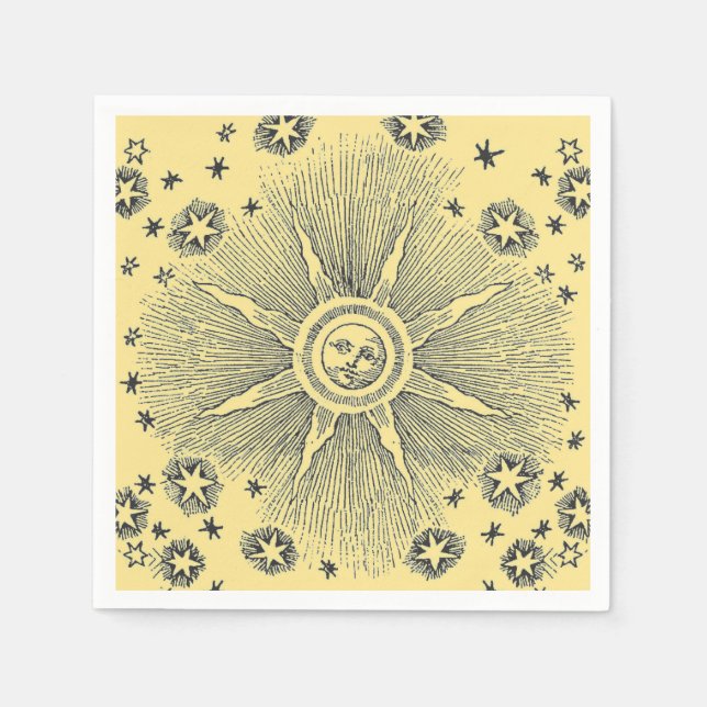 Sun Stars Antique Night Sky Medieval Zodiac Paper Napkins (Front)