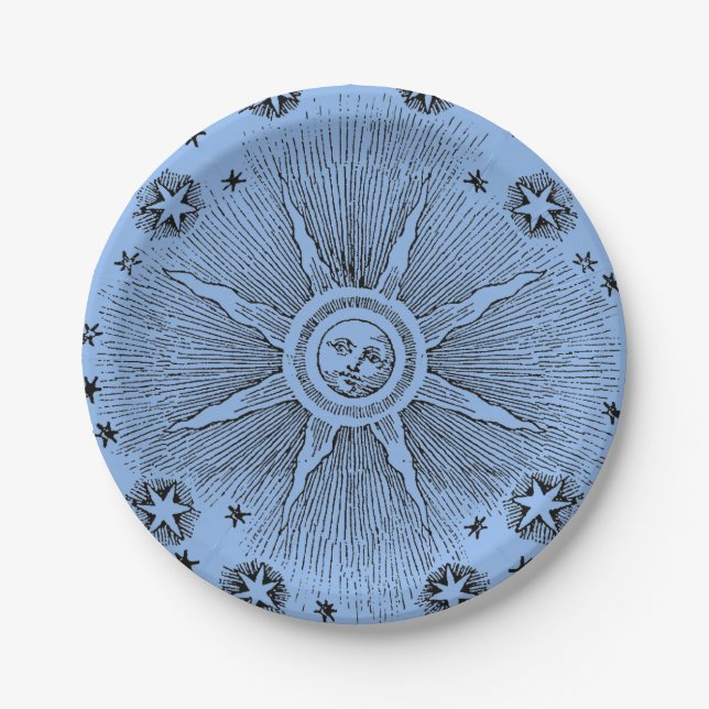 Sun Stars Antique Night Sky Medieval Zodiac Paper Plates (Front)