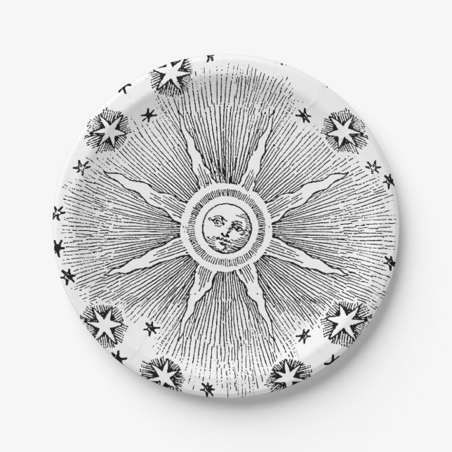 Sun Stars Antique Night Sky Medieval Zodiac Paper Plates (Front)