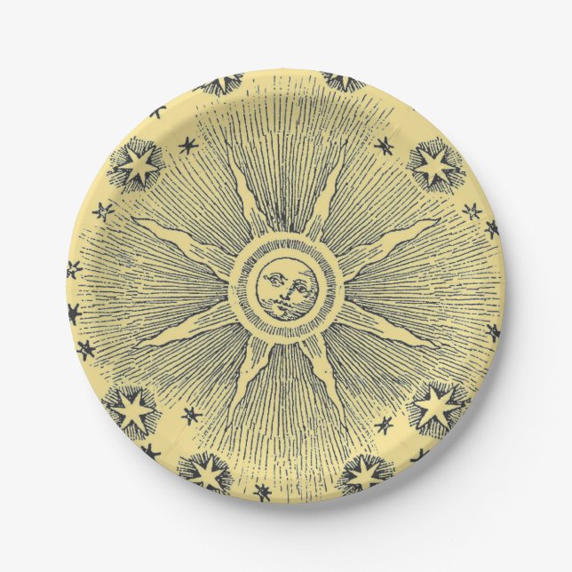 Sun Stars Antique Night Sky Medieval Zodiac Paper Plates (Front)