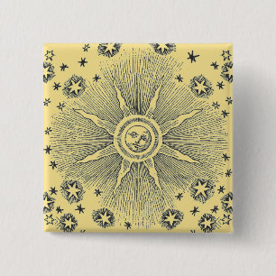 Sun Stars Antique Night Sky Medieval Zodiac Pinback Button