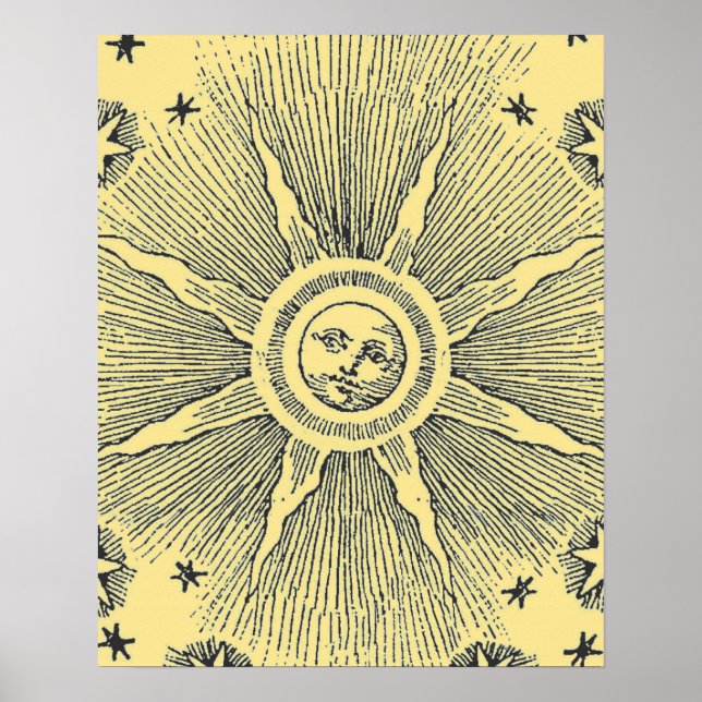 Sun Stars Antique Night Sky Medieval Zodiac Poster (Front)