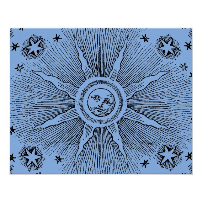 Sun Stars Antique Night Sky Medieval Zodiac Poster (Front)