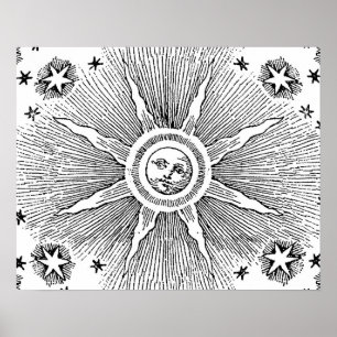 Sun Stars Antique Night Sky Medieval Zodiac Poster
