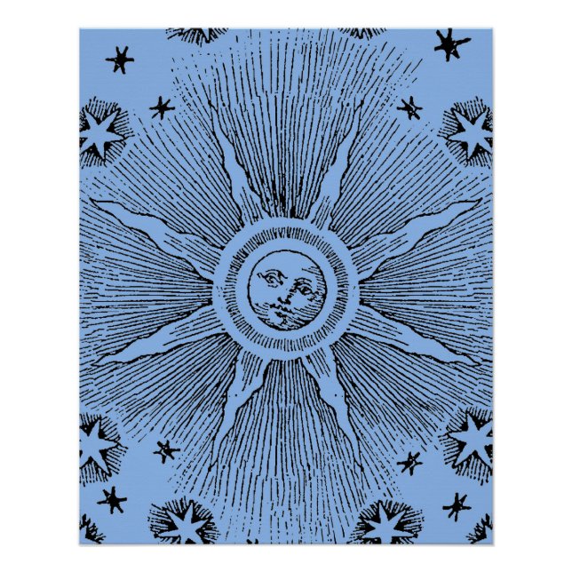 Sun Stars Antique Night Sky Medieval Zodiac Poster (Front)