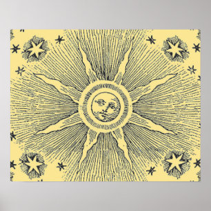 Sun Stars Antique Night Sky Medieval Zodiac Poster