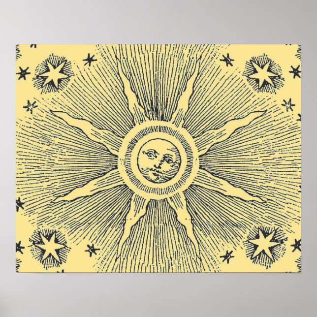 Sun Stars Antique Night Sky Medieval Zodiac Poster (Front)