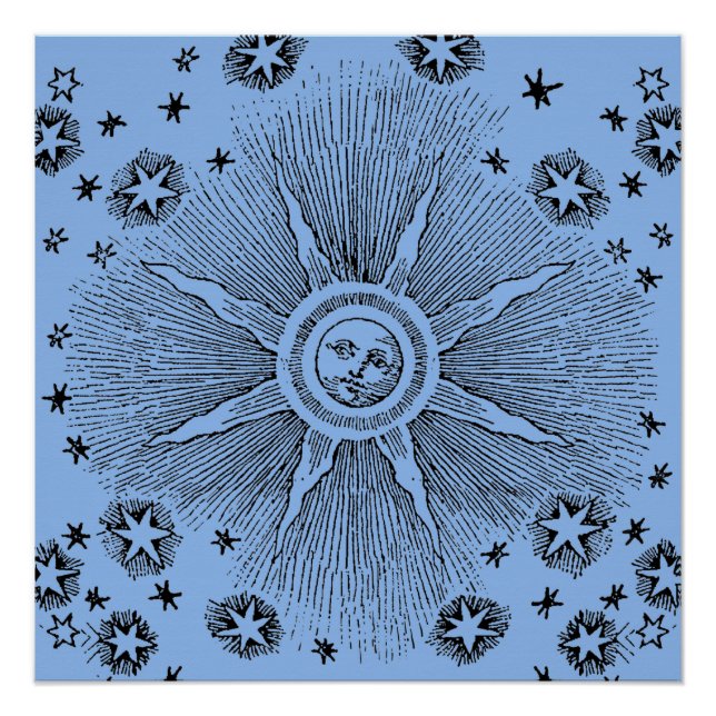 Sun Stars Antique Night Sky Medieval Zodiac Poster (Front)