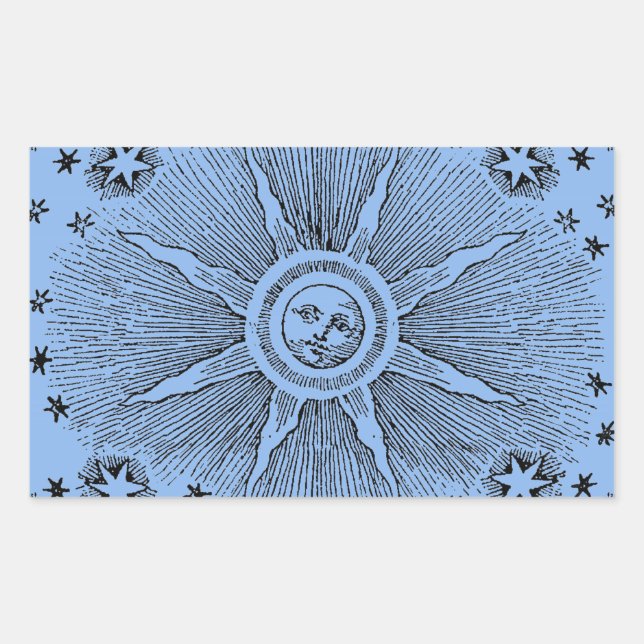 Sun Stars Antique Night Sky Medieval Zodiac Rectangular Sticker (Front)