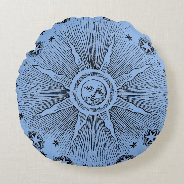 Sun Stars Antique Night Sky Medieval Zodiac Round Pillow (Front)