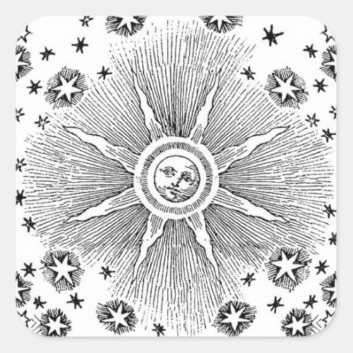 Sun Stars Antique Night Sky Medieval Zodiac Square Sticker