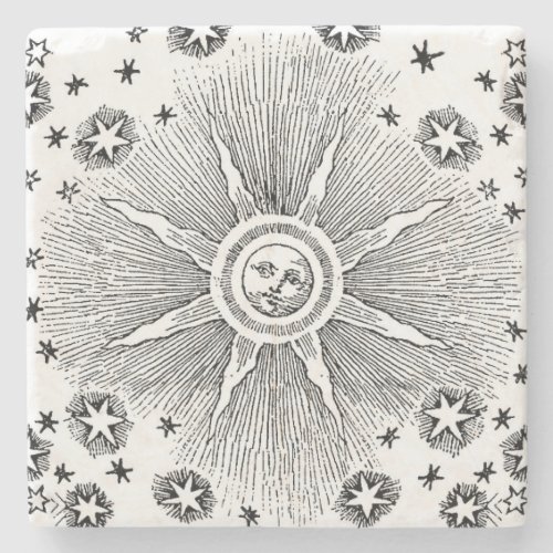 Sun Stars Antique Night Sky Medieval Zodiac Stone Coaster
