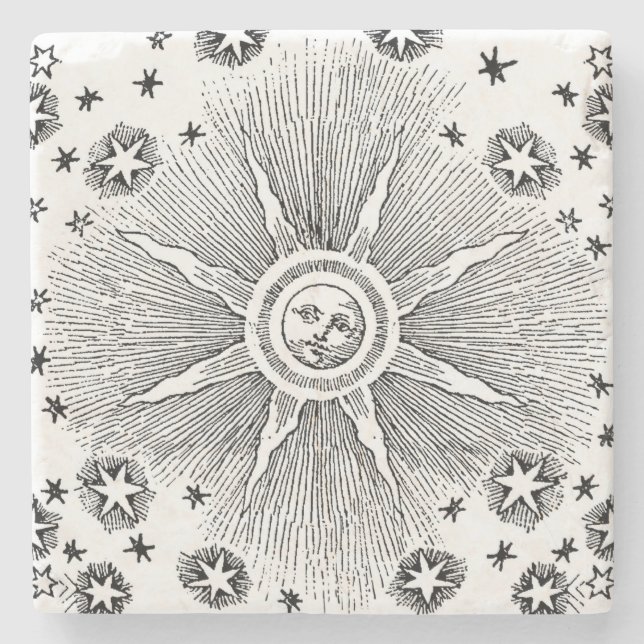 Sun Stars Antique Night Sky Medieval Zodiac Stone Coaster (Front)