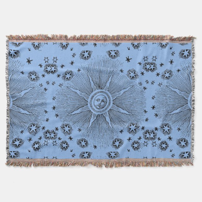 Sun Stars Antique Night Sky Medieval Zodiac Throw Blanket (Front)