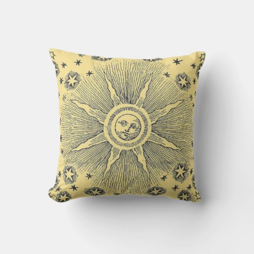 Sun Stars Antique Night Sky Medieval Zodiac Throw Pillow