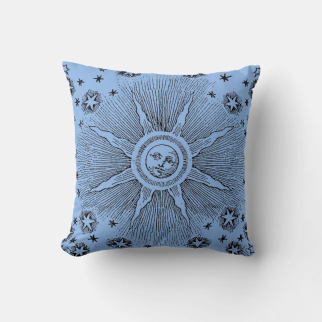 Sun Stars Antique Night Sky Medieval Zodiac Throw Pillow (Front)