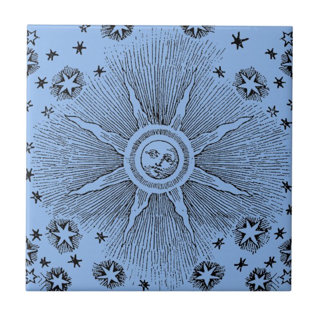 Sun Stars Antique Night Sky Medieval Zodiac Tile (Front)
