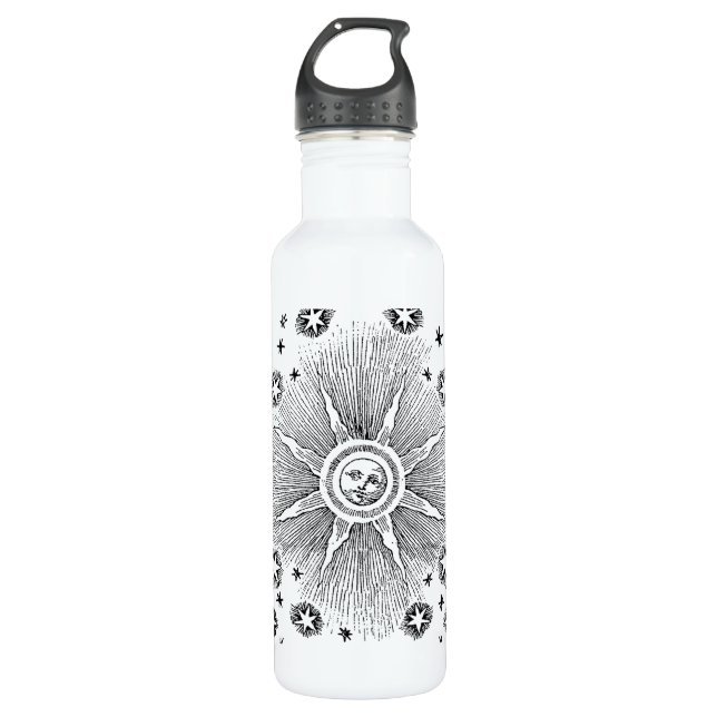 Sun Stars Antique Night Sky Medieval Zodiac Water Bottle (Front)