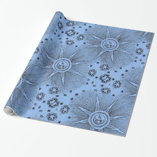 Sun Stars Antique Night Sky Medieval Zodiac Wrapping Paper (Unrolled)