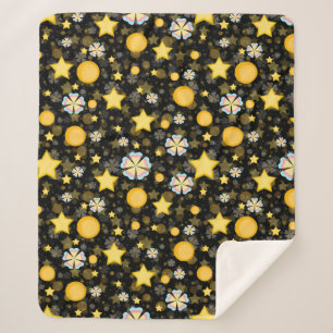 Sun Stars Flowers Glitters Pattern Design Sherpa Blanket