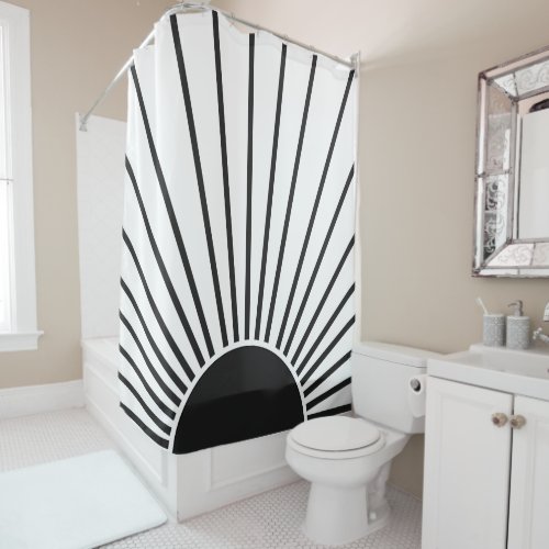 Sun Sunrise Black And White Abstract Sunshine Shower Curtain