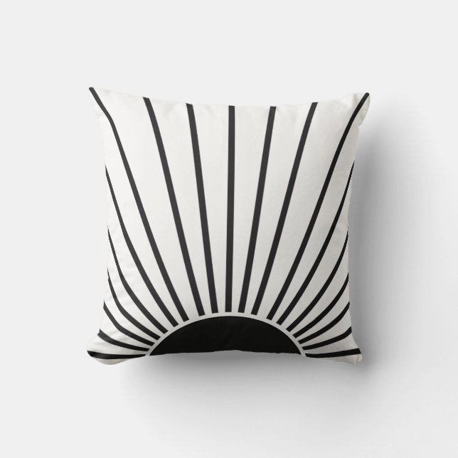 Sun Sunrise Black And White Abstract Sunshine Throw Pillow (Front)