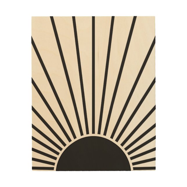Sun Sunrise Black And White Abstract Sunshine Wood Wall Art (Front)