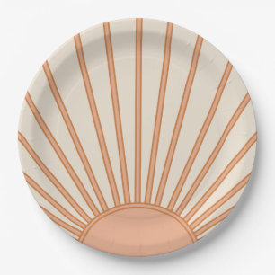 Sun Sunrise Earth Tones Terracotta Retro Sunshine Paper Plates