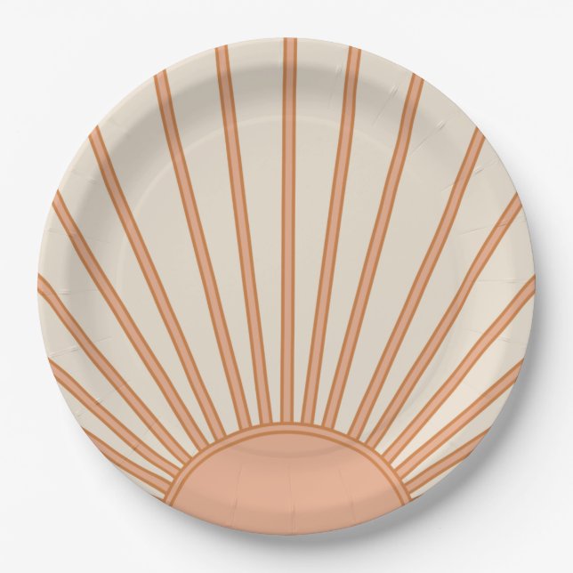 Sun Sunrise Earth Tones Terracotta Retro Sunshine Paper Plates (Front)