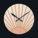 Sun Sunrise Earth Tones Terracotta Retro Sunshine Round Clock<br><div class="desc">Sun Print - beige and earth tones - Sunshine,  Modern Abstract Geometric Sunrise.</div>