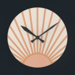 Sun Sunrise Earth Tones Terracotta Retro Sunshine Round Clock<br><div class="desc">Sun Print - beige and earth tones - Sunshine,  Modern Abstract Geometric Sunrise.</div>