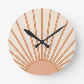 Sun Sunrise Earth Tones Terracotta Retro Sunshine Round Clock
