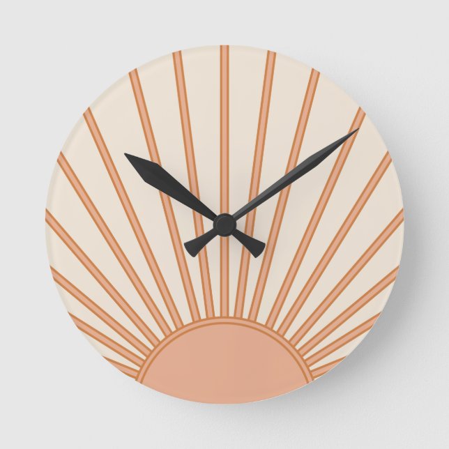Sun Sunrise Earth Tones Terracotta Retro Sunshine Round Clock (Front)