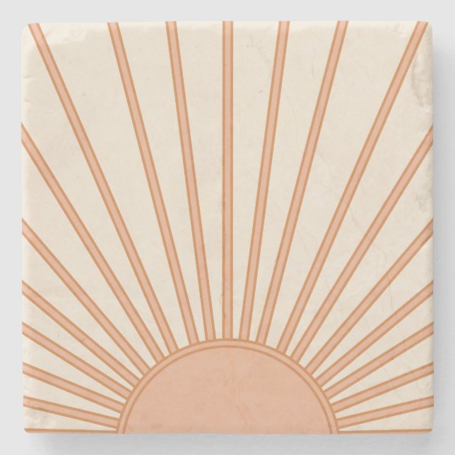 Sun Sunrise Earth Tones Terracotta Retro Sunshine Stone Coaster (Front)