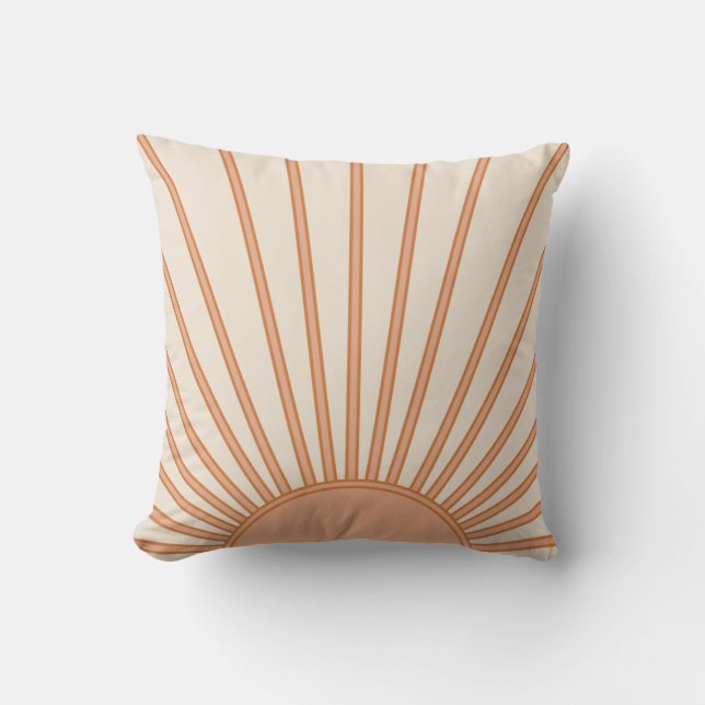 Sun Sunrise Earth Tones Terracotta Retro Sunshine Throw Pillow (Front)