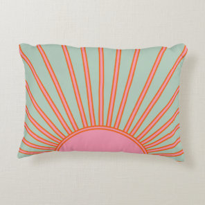 Sun Sunrise Green And Pink Abstract Retro Sunshine Accent Pillow