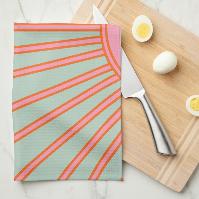 Sun Sunrise Green And Pink Abstract Retro Sunshine Kitchen Towel (Quarter Fold)