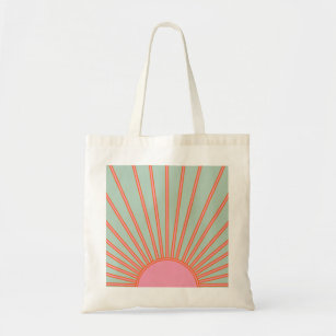 Sun Sunrise Green And Pink Abstract Retro Sunshine Tote Bag