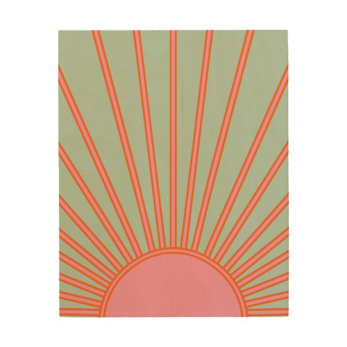 Sun Sunrise Green And Pink Abstract Retro Sunshine Wood Wall Art