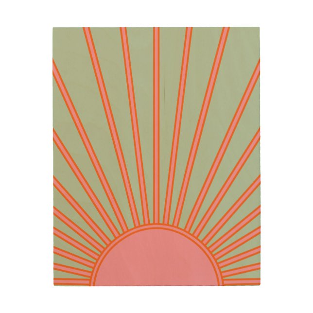 Sun Sunrise Green And Pink Abstract Retro Sunshine Wood Wall Art (Front)