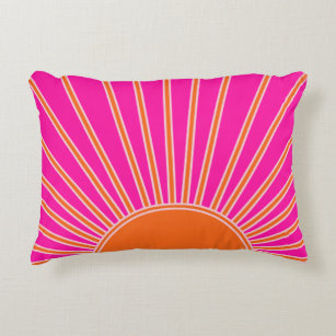Sun Sunrise Hot Pink And Orange Preppy Sunshine Accent Pillow