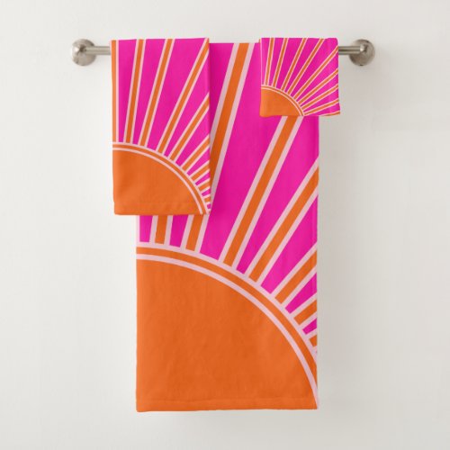 Sun Sunrise Hot Pink And Orange Preppy Sunshine Bath Towel Set