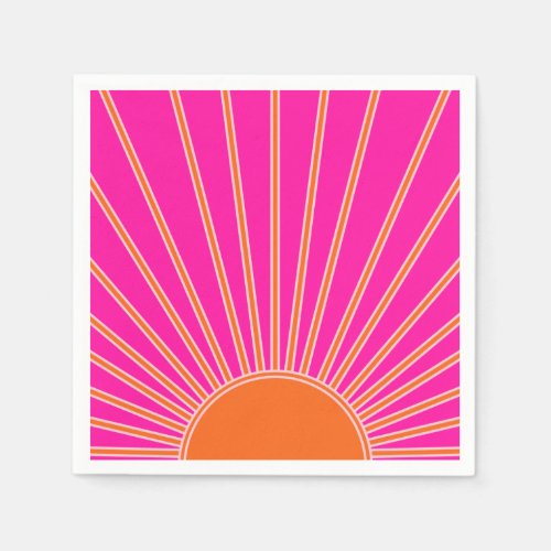 Sun Sunrise Hot Pink And Orange Preppy Sunshine Napkins