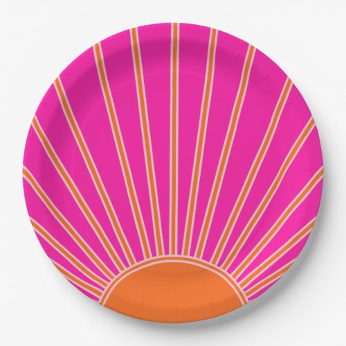 Sun Sunrise Hot Pink And Orange Preppy Sunshine Paper Plates