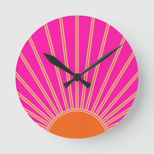 Sun Sunrise Hot Pink And Orange Preppy Sunshine Round Clock