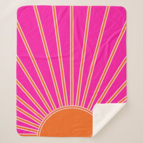 Sun Sunrise Hot Pink And Orange Preppy Sunshine Sherpa Blanket