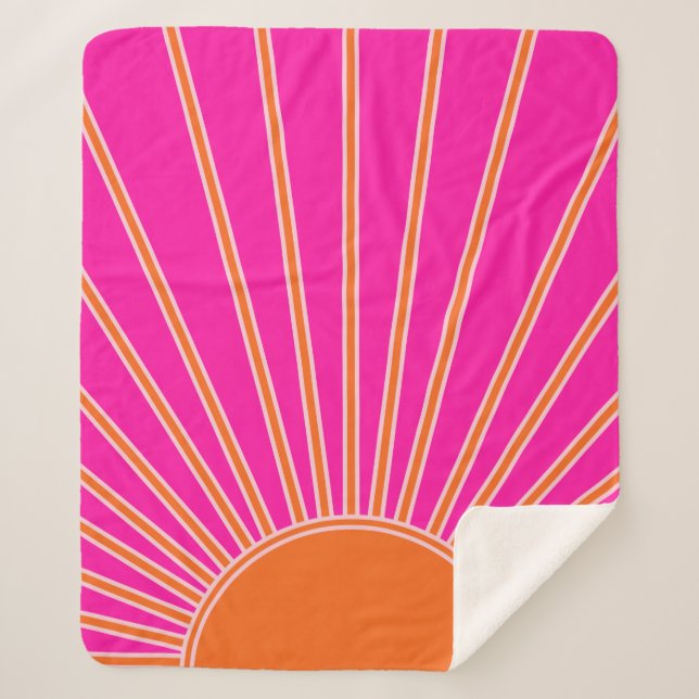 Sun Sunrise Hot Pink And Orange Preppy Sunshine Sherpa Blanket (Front)
