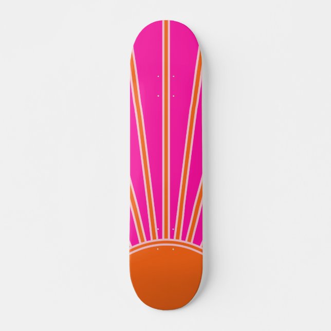Sun Sunrise Hot Pink And Orange Preppy Sunshine Skateboard (Front)