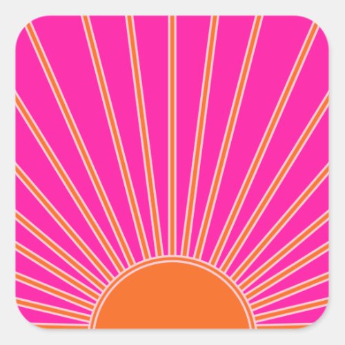 Sun Sunrise Hot Pink And Orange Preppy Sunshine Square Sticker